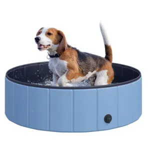 Foldable Pet Pool with Wooden Frame – 100cm Splash Bath for Dogs & Cats
