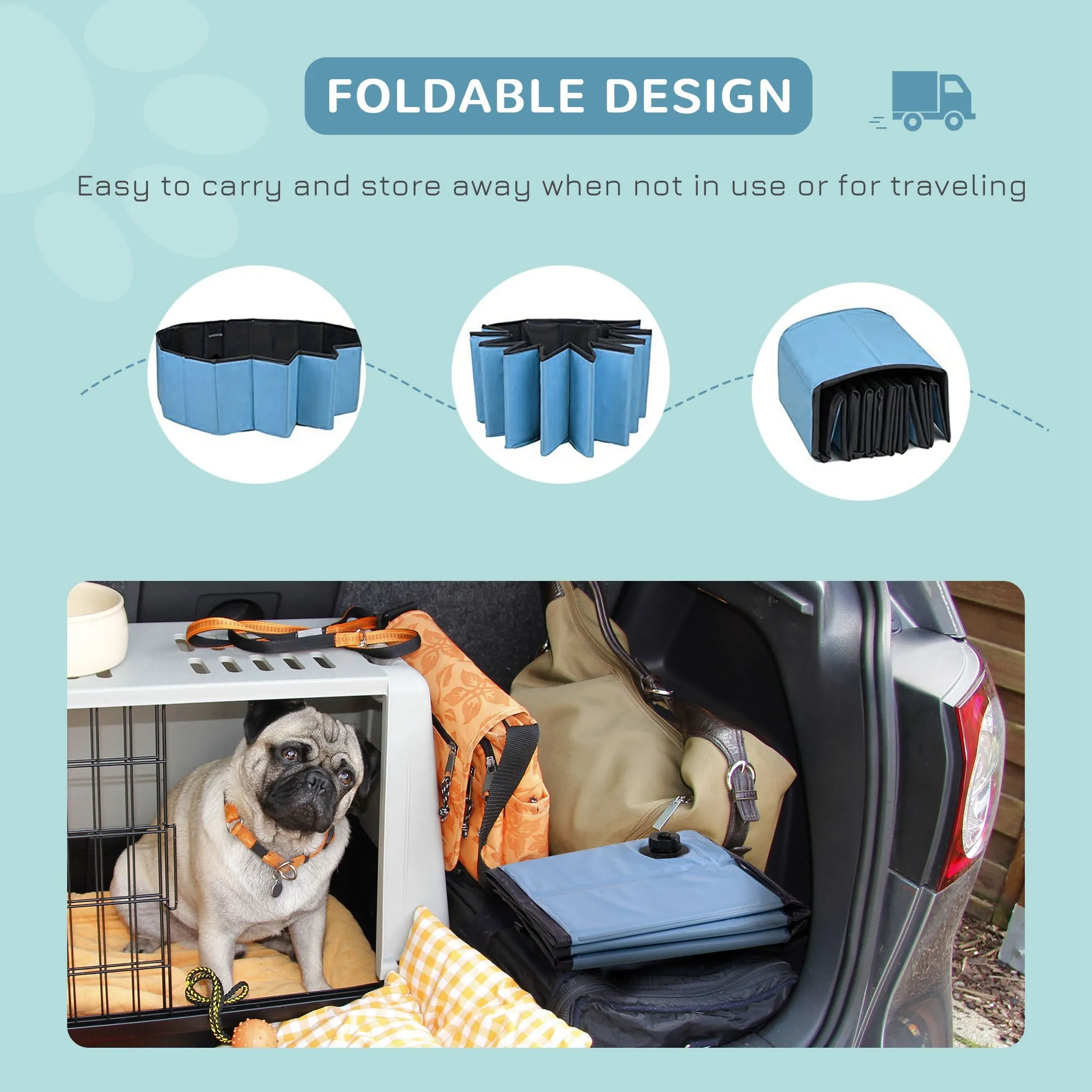 Foldable Pet Pool with Wooden Frame – 100cm Splash Bath for Dogs & Cats