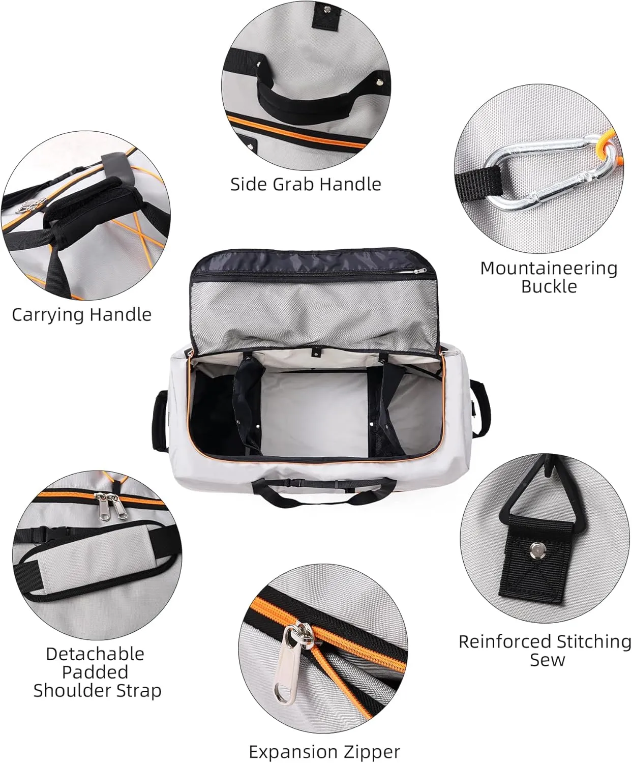 Foldable Wheeled Duffel Backpack with Padded Quilted Bottom,Waterproof Travel Duffle Bag with Extended Handles (Grey)