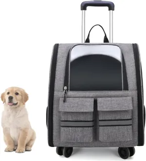 Foldable Wheeled Pet Carrier for Dogs & Cats, Travel Bag with Sturdy Frame & Trolley and Telescopic Handle, Collapsible Wheels & Storage Pockets (Large 36x31x50cm)