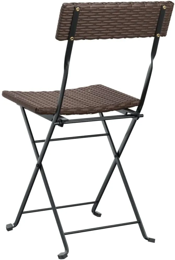 Folding Bistro Chairs 2 Pack Brown Poly Rattan and Steel Outdoor Patio Furniture for Garden Poolside Beach Camping