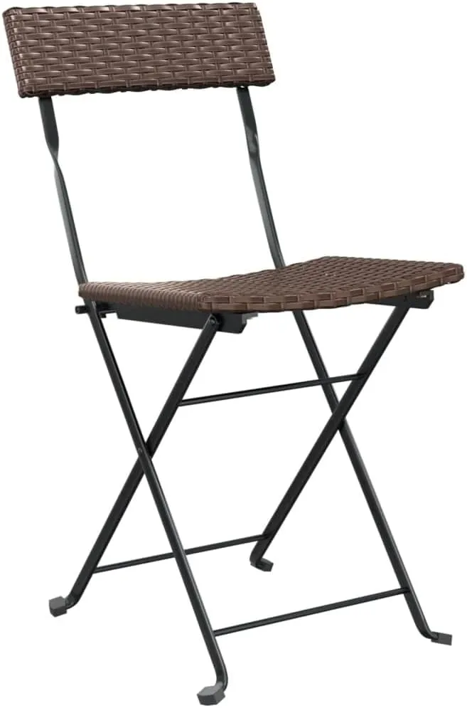 Folding Bistro Chairs 2 Pack Brown Poly Rattan and Steel Outdoor Patio Furniture for Garden Poolside Beach Camping