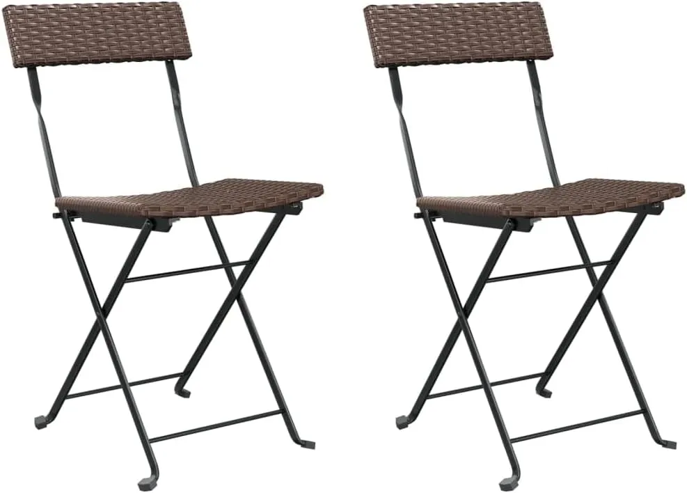 Folding Bistro Chairs 2 Pack Brown Poly Rattan and Steel Outdoor Patio Furniture for Garden Poolside Beach Camping