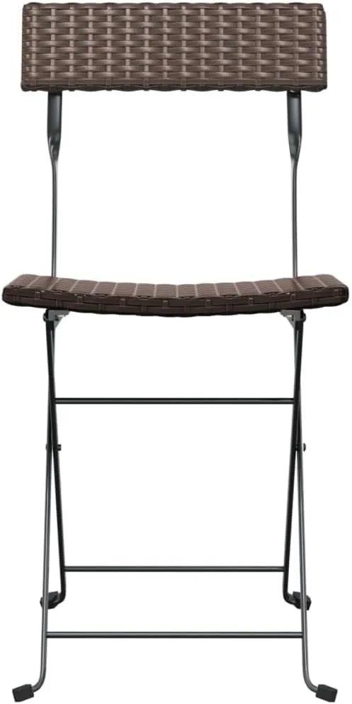 Folding Bistro Chairs 2 Pack Brown Poly Rattan and Steel Outdoor Patio Furniture for Garden Poolside Beach Camping