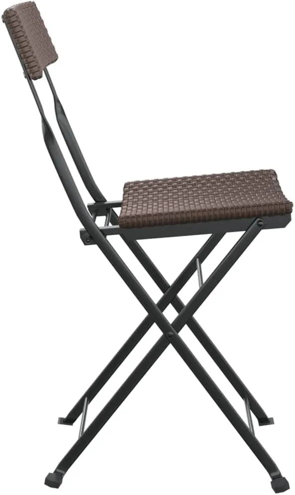 Folding Bistro Chairs 2 Pack Brown Poly Rattan and Steel Outdoor Patio Furniture for Garden Poolside Beach Camping