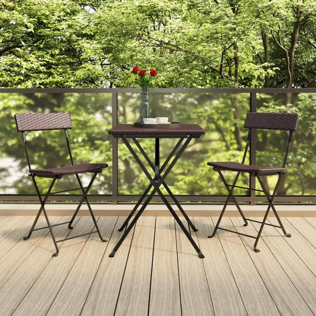 Folding Bistro Chairs 2 Pack Brown Poly Rattan and Steel Outdoor Patio Furniture for Garden Poolside Beach Camping