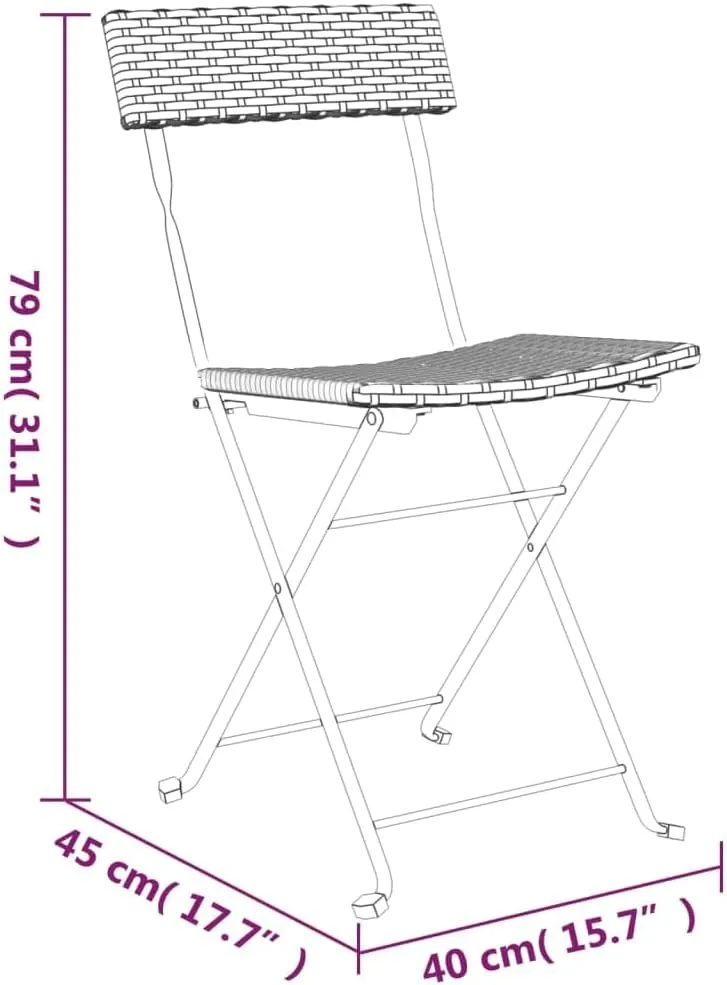 Folding Bistro Chairs 2 pcs Gray Poly Rattan and Steel Outdoor Chairs Patio Furniture for Garden and Terrace, Foldable Design for Easy Storage and Transport