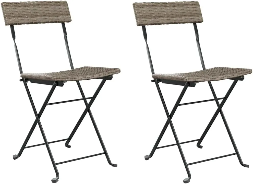 Folding Bistro Chairs 2 pcs Gray Poly Rattan and Steel Outdoor Chairs Patio Furniture for Garden and Terrace, Foldable Design for Easy Storage and Transport