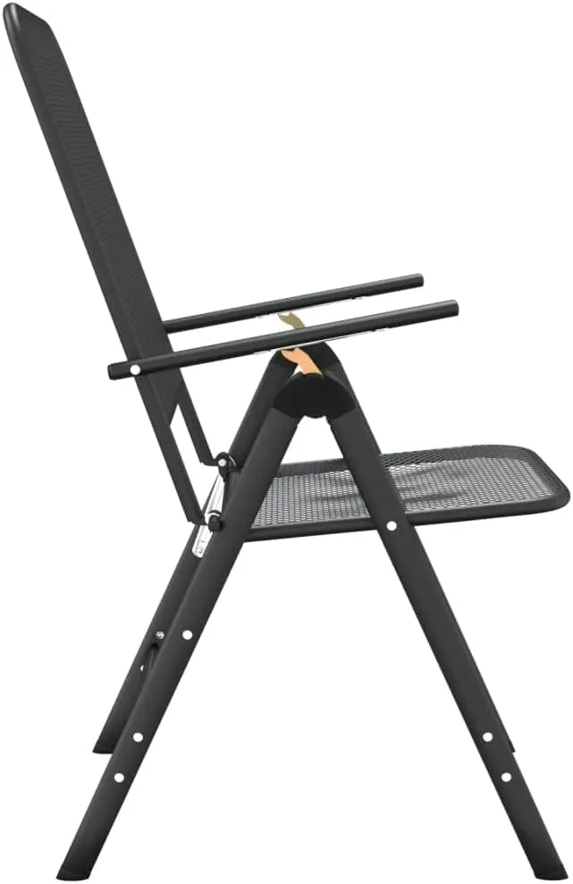 Folding Patio Chairs 2 Pack Anthracite Expanded Metal Mesh Outdoor Lounge Chairs with 7-Position Reclining Backrest for Camping Beach Poolside