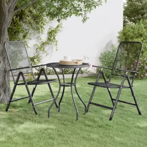 Folding Patio Chairs 2 Pack Anthracite Expanded Metal Mesh Outdoor Lounge Chairs with 7-Position Reclining Backrest for Camping Beach Poolside