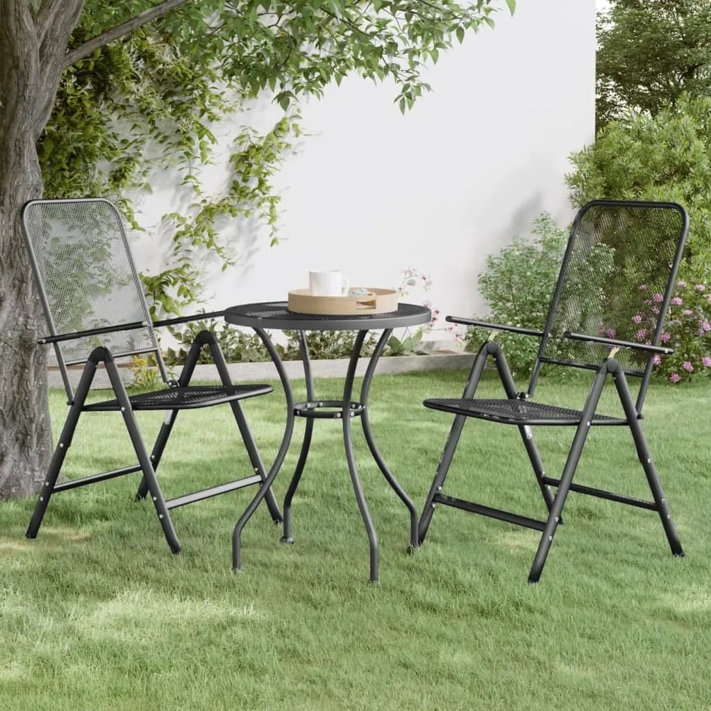 Folding Patio Chairs 2 Pack Anthracite Expanded Metal Mesh Outdoor Lounge Chairs with 7-Position Reclining Backrest for Camping Beach Poolside