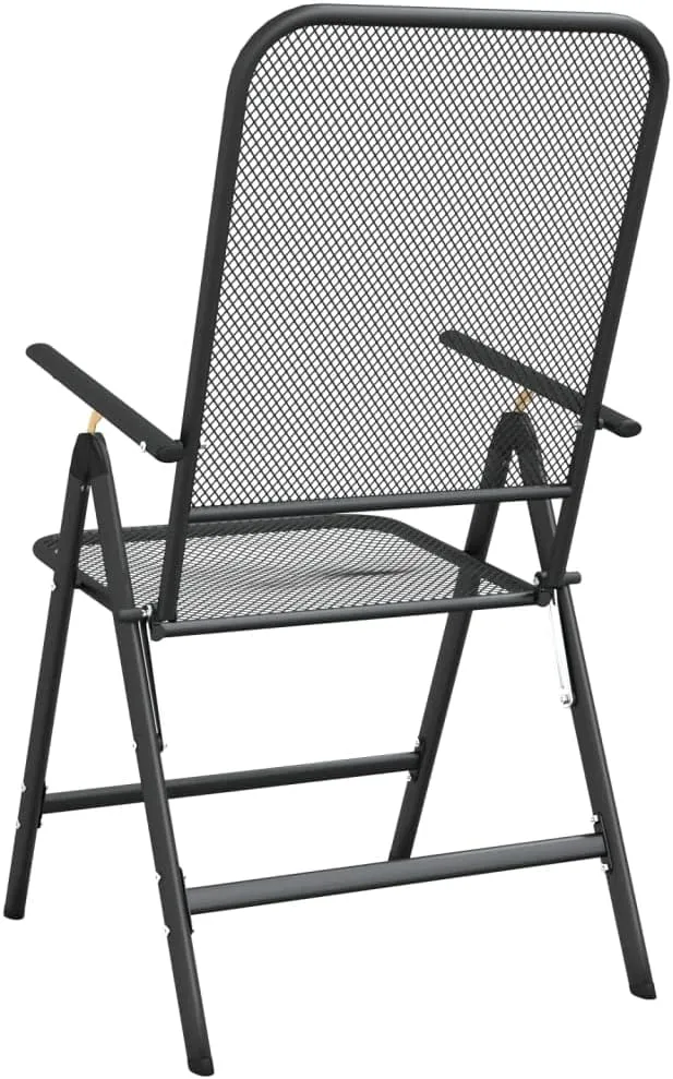 Folding Patio Chairs 2 Pack Anthracite Expanded Metal Mesh Outdoor Lounge Chairs with 7-Position Reclining Backrest for Camping Beach Poolside