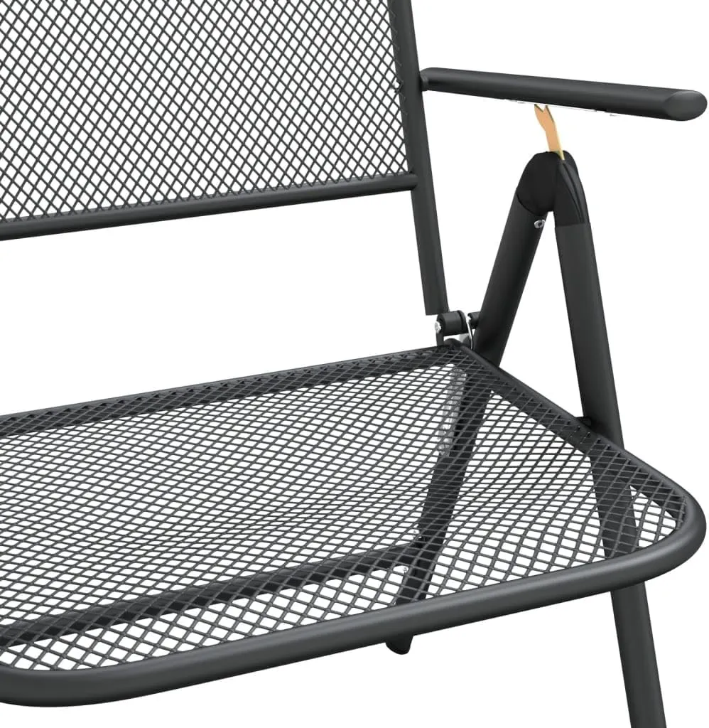 Folding Patio Chairs 2 Pack Anthracite Expanded Metal Mesh Outdoor Lounge Chairs with 7-Position Reclining Backrest for Camping Beach Poolside