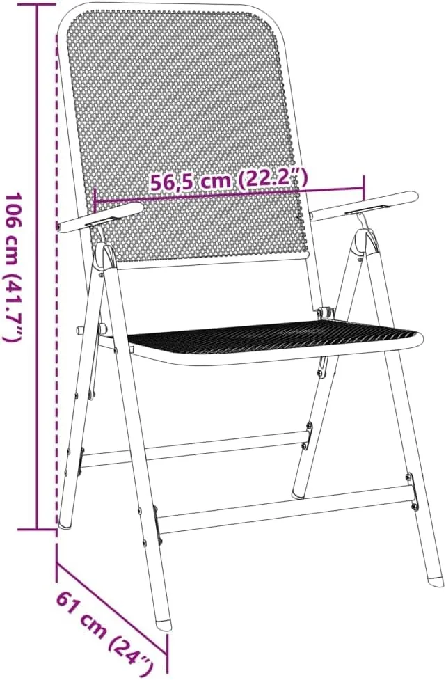 Folding Patio Chairs 2 Pack Anthracite Expanded Metal Mesh Outdoor Lounge Chairs with 7-Position Reclining Backrest for Camping Beach Poolside