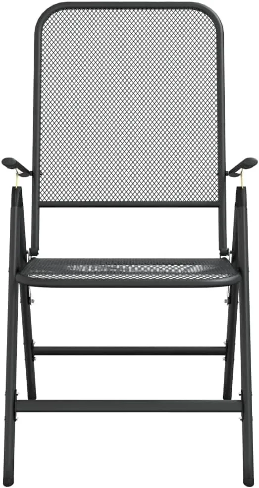 Folding Patio Chairs 2 Pack Anthracite Expanded Metal Mesh Outdoor Lounge Chairs with 7-Position Reclining Backrest for Camping Beach Poolside