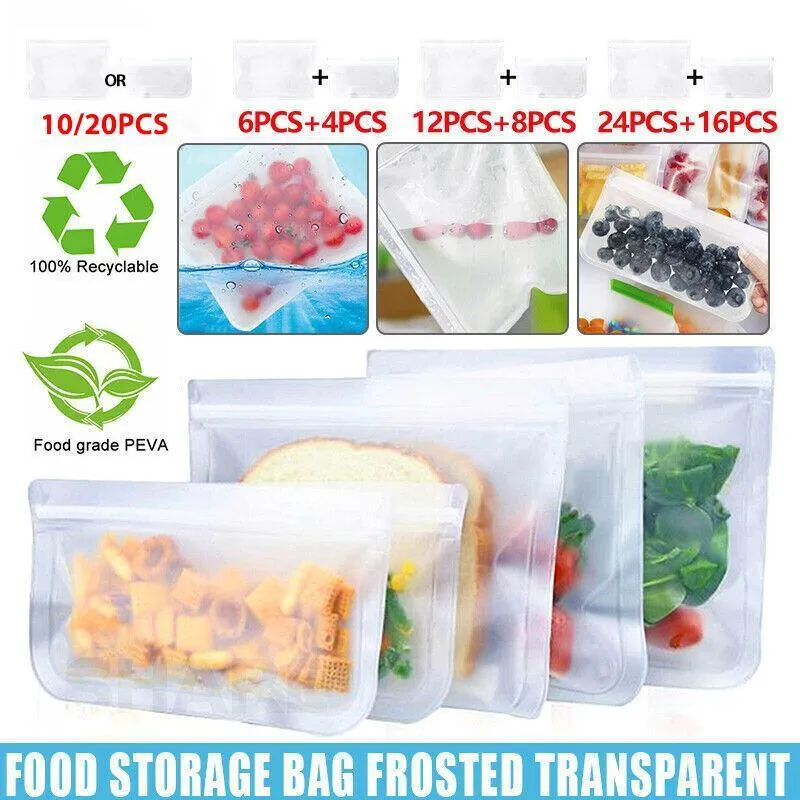 Food Storage Bags 10-40PCS PEVA Silicone Reusable Zip Lock