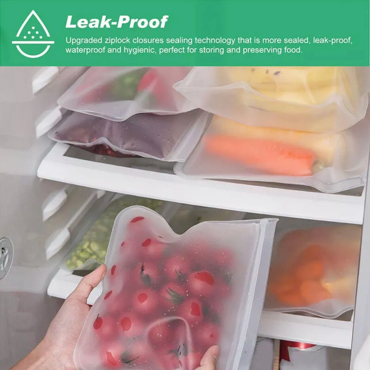 Food Storage Bags 10-40PCS PEVA Silicone Reusable Zip Lock