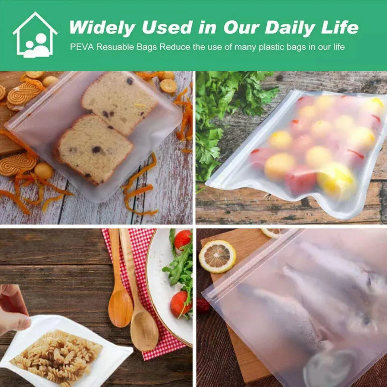 Food Storage Bags 10-40PCS PEVA Silicone Reusable Zip Lock