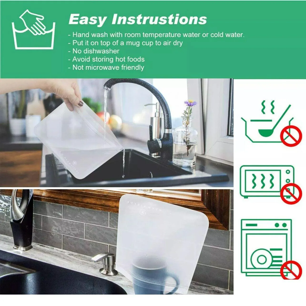 Food Storage Bags 10-40PCS PEVA Silicone Reusable Zip Lock