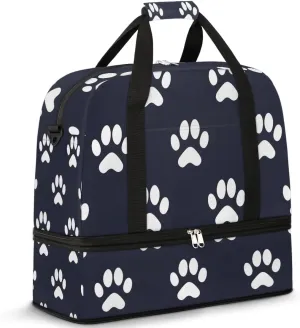 Footprint Puppy Travel Duffel Bag for Women Men Weekender Overnight Bag with Shoe Compartment Foldable Sports Gym Luggage Bag