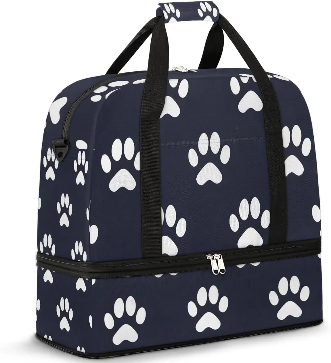 Footprint Puppy Travel Duffel Bag for Women Men Weekender Overnight Bag with Shoe Compartment Foldable Sports Gym Luggage Bag