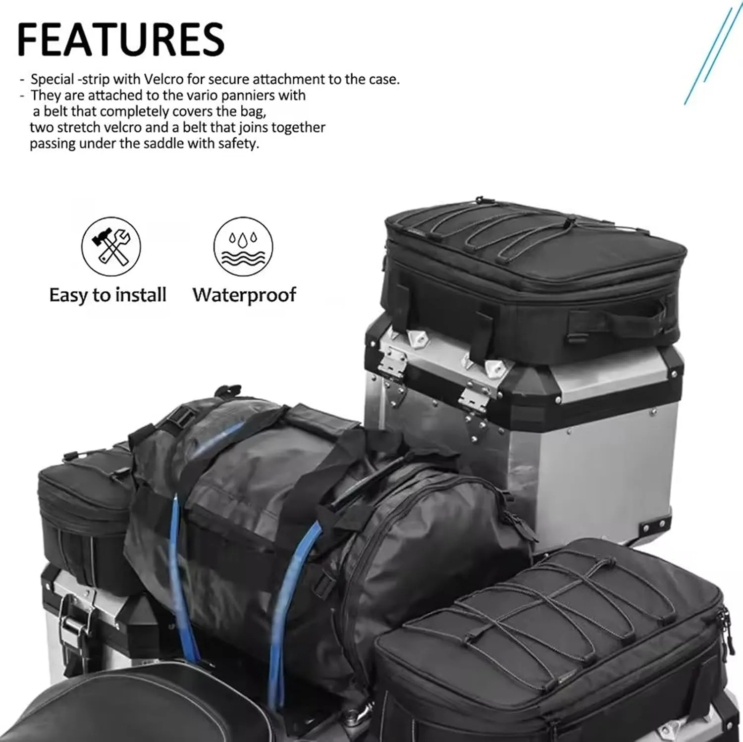 for BMW R1300 GS Motorcycle luggage Bag Expandable 20L Top Case Panniers Saddlebag Bags Waterproof Handbag Shoulder Velcro Fixation for R1200GS LC F800 F850GS ADV F900R K1600B (2 * Side Case Bags)