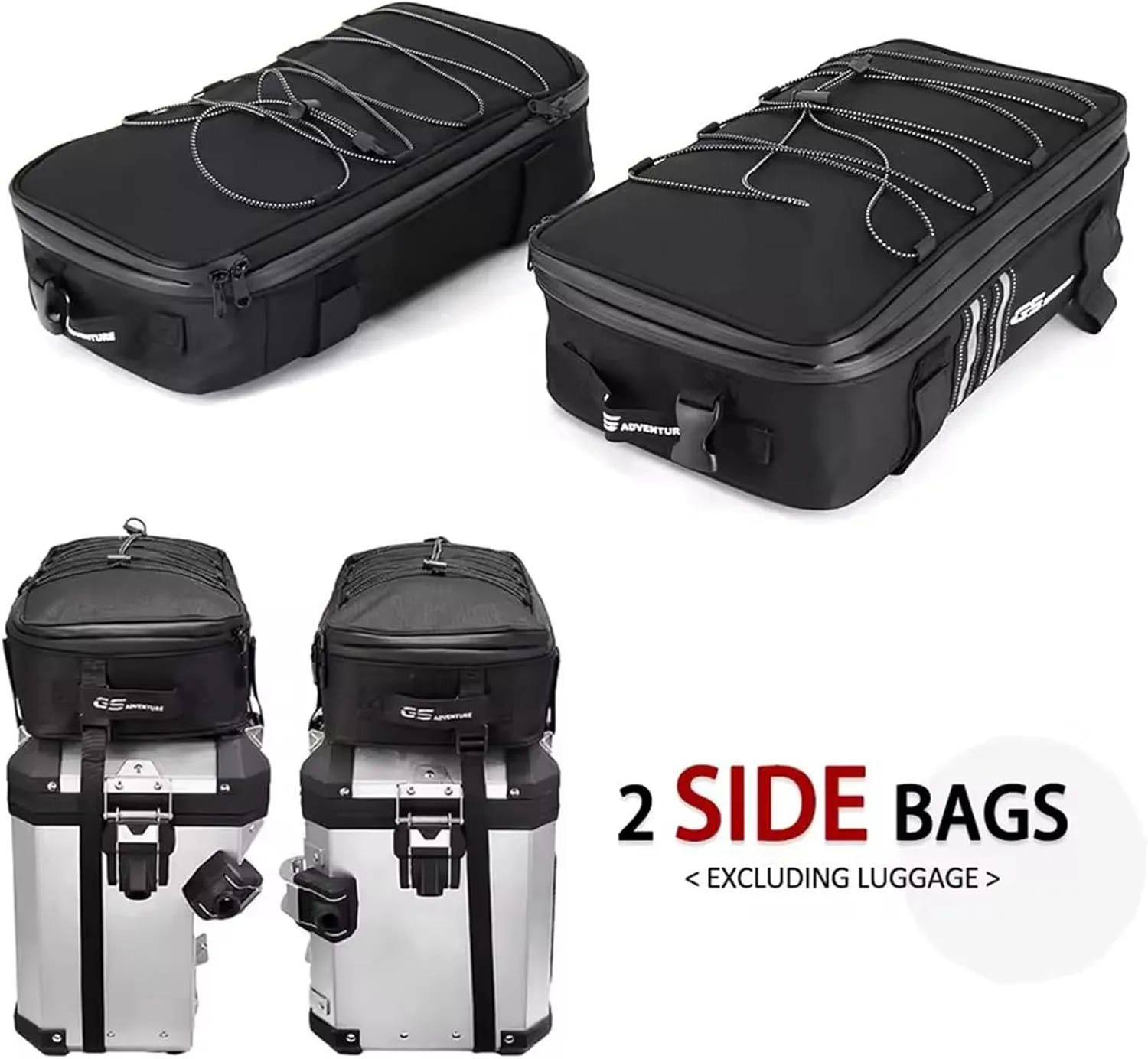for BMW R1300 GS Motorcycle luggage Bag Expandable 20L Top Case Panniers Saddlebag Bags Waterproof Handbag Shoulder Velcro Fixation for R1200GS LC F800 F850GS ADV F900R K1600B (2 * Side Case Bags)