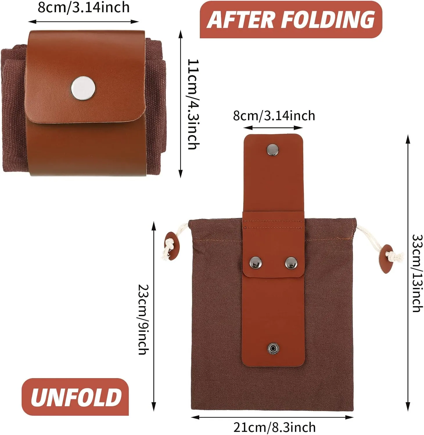 Foraging Bag 4 Pcs Canvas Waxed Foraging Pouch Mushroom Bags Collapsible Bushcraft Leather Pu Hunting Belt Bag Hiking Pouch for Outdoor Traveling Camping