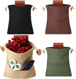 Foraging Bag 4 Pcs Canvas Waxed Foraging Pouch Mushroom Bags Collapsible Bushcraft Leather Pu Hunting Belt Bag Hiking Pouch for Outdoor Traveling Camping