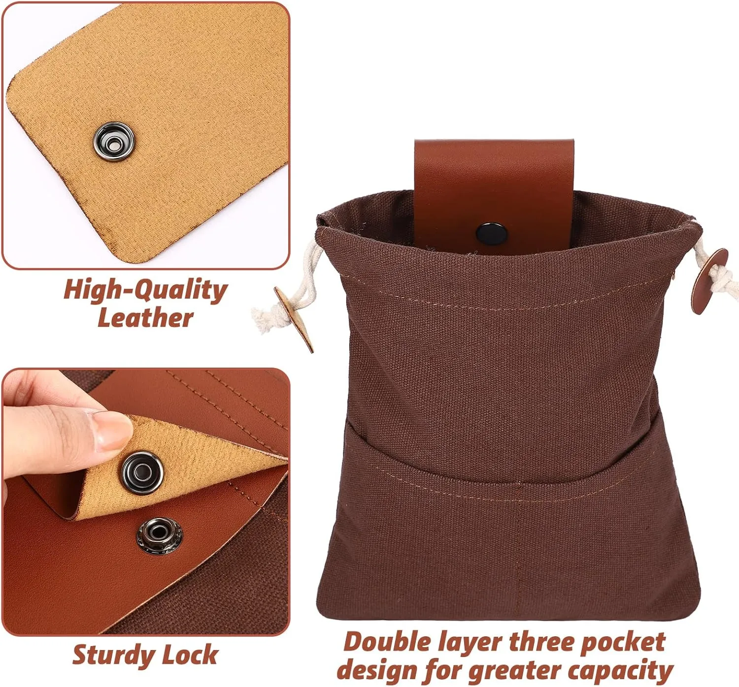 Foraging Bag 4 Pcs Canvas Waxed Foraging Pouch Mushroom Bags Collapsible Bushcraft Leather Pu Hunting Belt Bag Hiking Pouch for Outdoor Traveling Camping