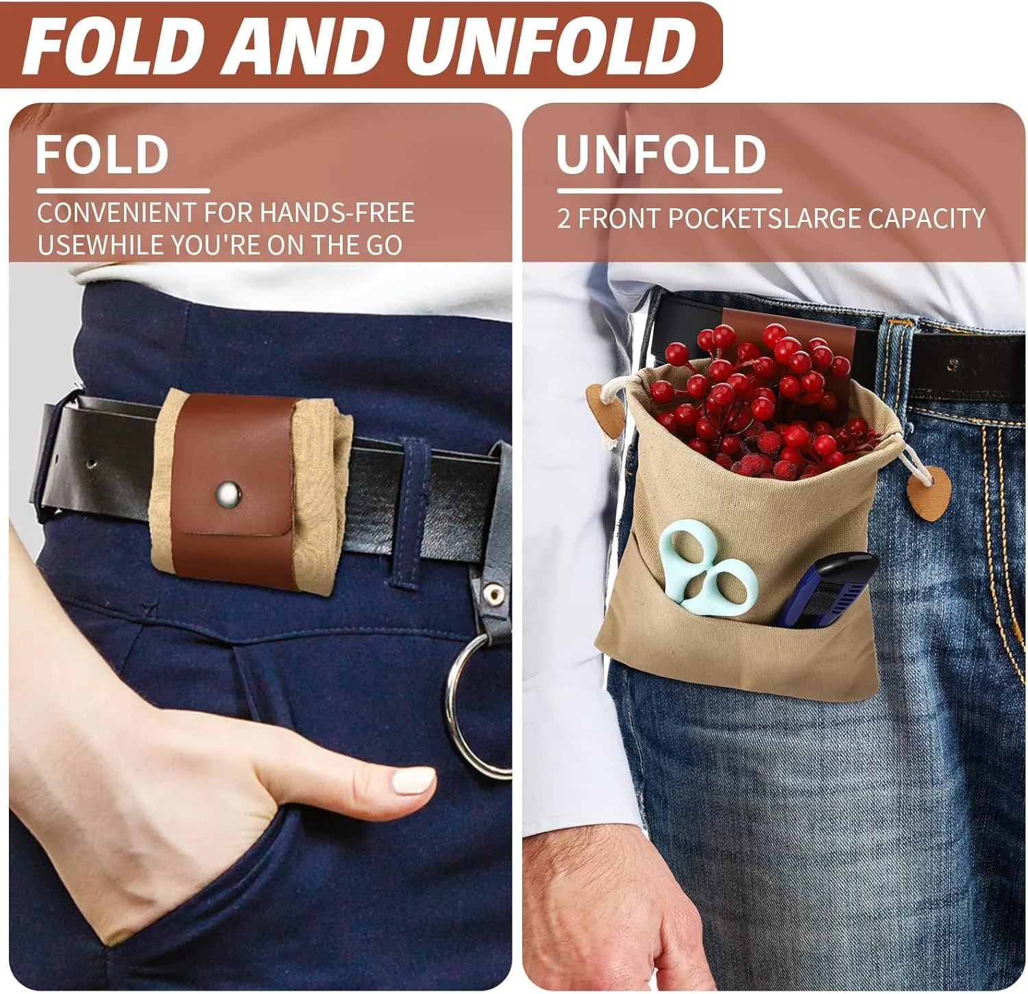Foraging Bag 4 Pcs Canvas Waxed Foraging Pouch Mushroom Bags Collapsible Bushcraft Leather Pu Hunting Belt Bag Hiking Pouch for Outdoor Traveling Camping
