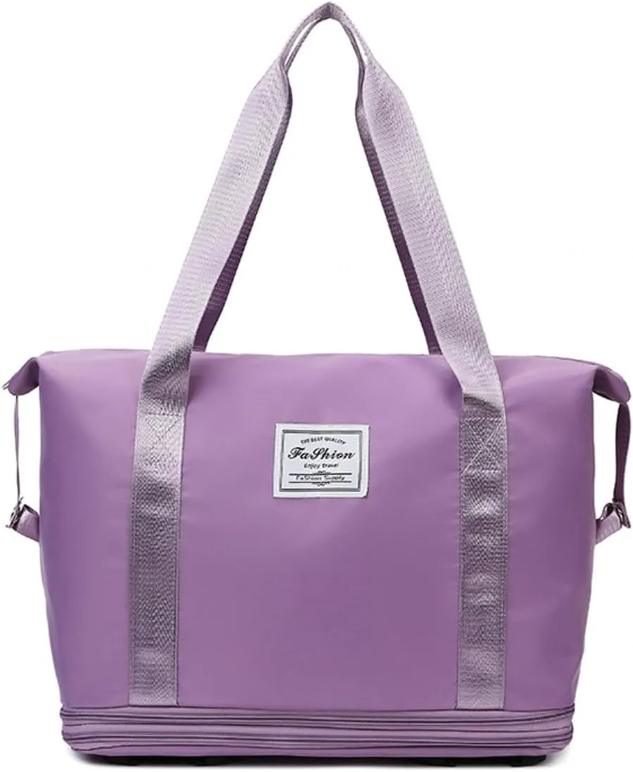 FORES Wheeled Duffle Bag Women Purple, Expandable, Waterproof, Removable Wheels, Foldable Travel Bag