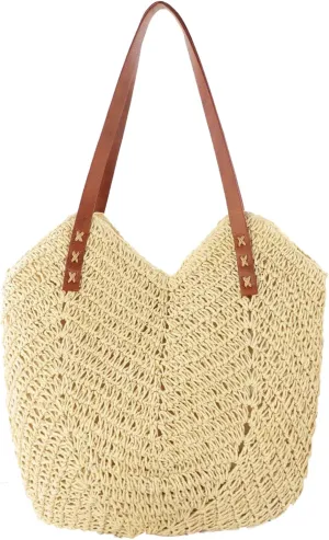 Fozehlad Straw Beach Tote Bag for Women Rattan Wicker Clutch Raffia Bag Summer Woven Hobo Shoulder Handbag