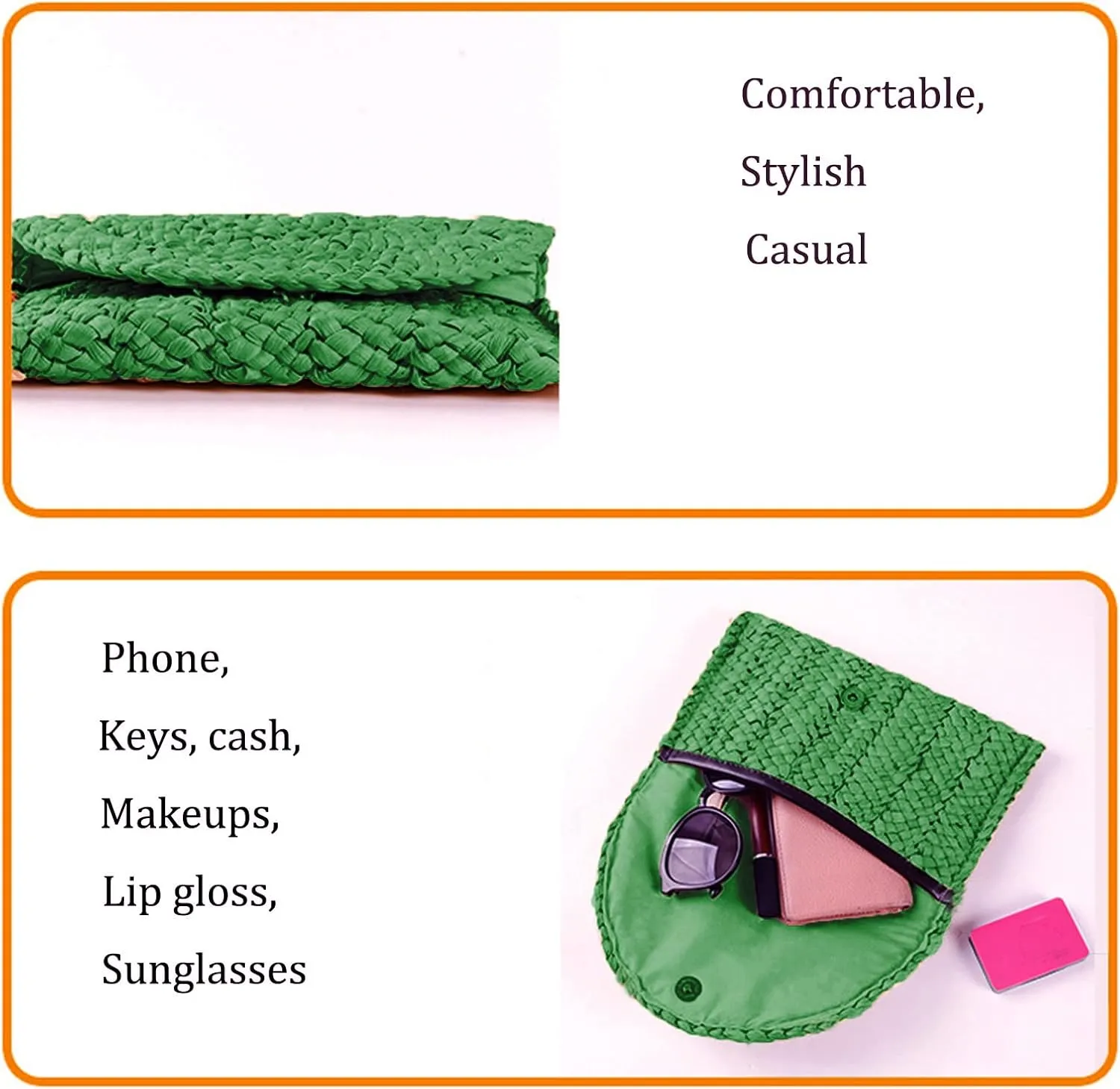 Fozehlad Straw Clutch Purse for Women, Woven Beach Straw Bags for Summer,Rattan Clutch For Girl Vacation