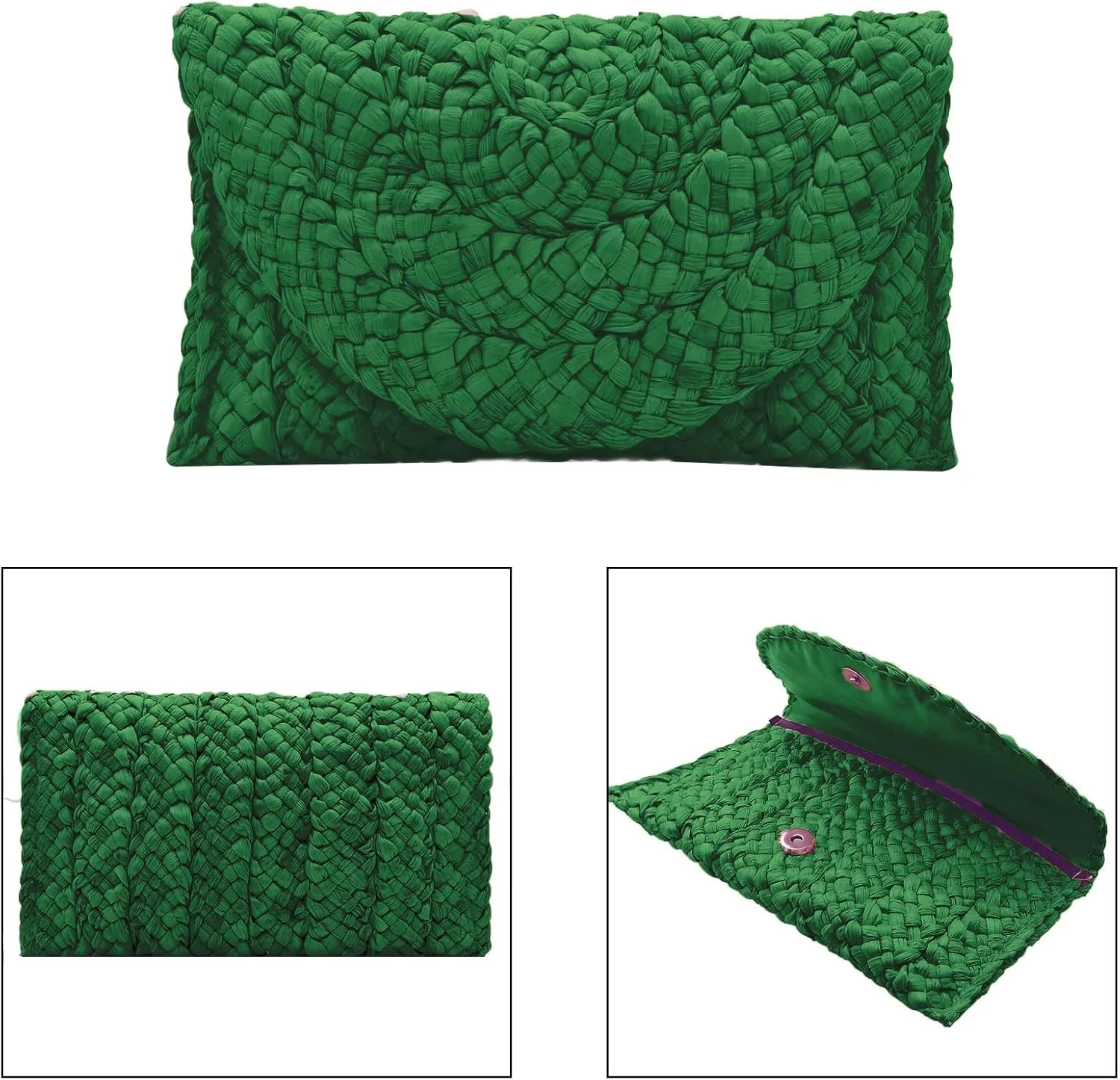 Fozehlad Straw Clutch Purse for Women, Woven Beach Straw Bags for Summer,Rattan Clutch For Girl Vacation