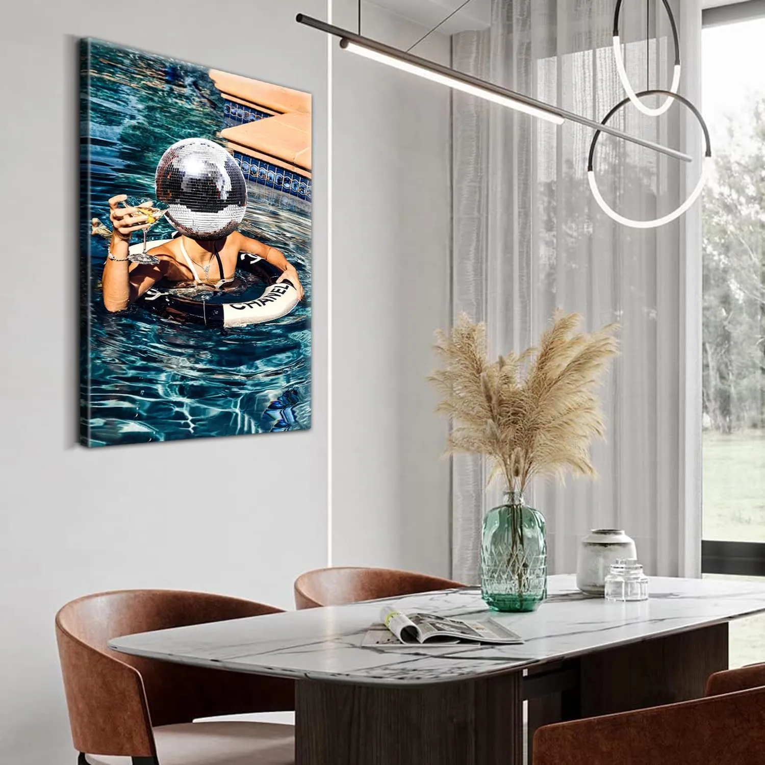 Framed Disco Canvas Wall Art Disco Ball Decor Funky Posters Trendy Cocktail Art Aesthetic Blue Home Wall Decor for Bathroom Living Room Bar 12x16in Ready to hang
