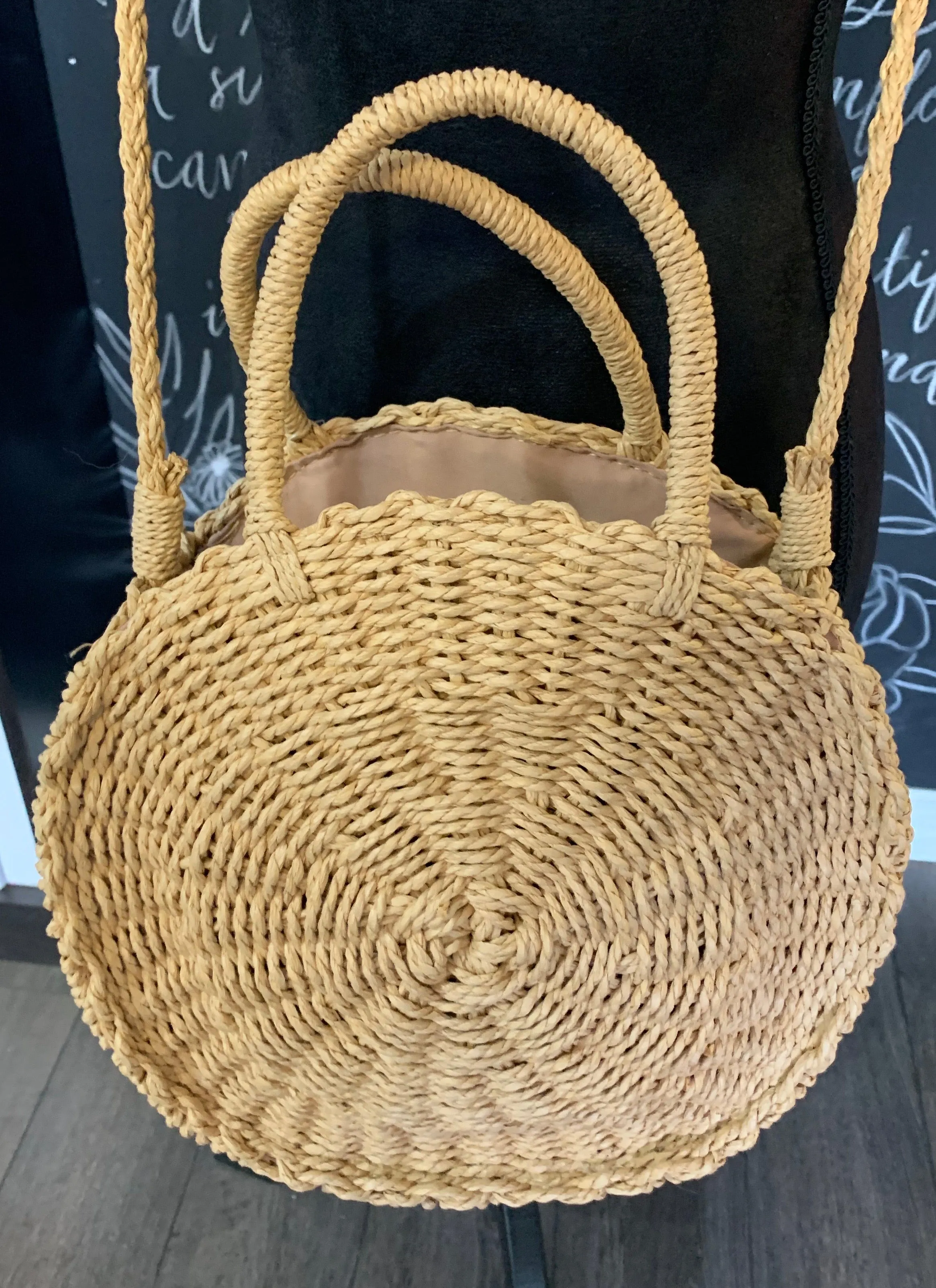 Free Spirit Australia - Tan Woven Jute Round Bag with Shoulder Strap