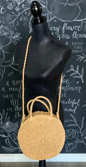 Free Spirit Australia - Tan Woven Jute Round Bag with Shoulder Strap