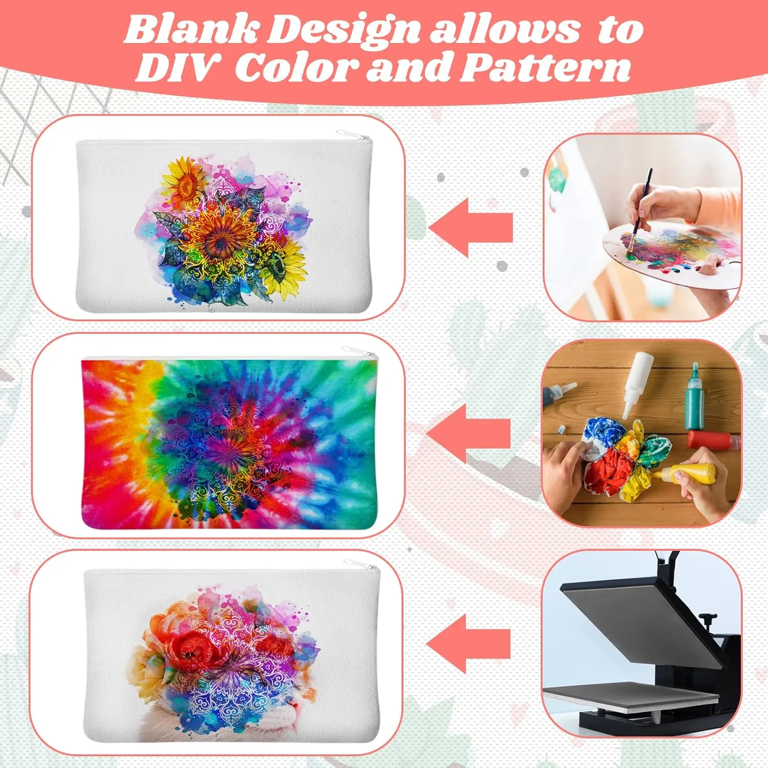 Frienda 100 Pcs Sublimation Blank Canvas Makeup Bags Bulk DIY Heat Transfer Canvas Pen Case Pencil Cosmetic Makeup Bags Clear Sublimation Blank Pouch with Zipper (7 x 4.3 Inch,White)