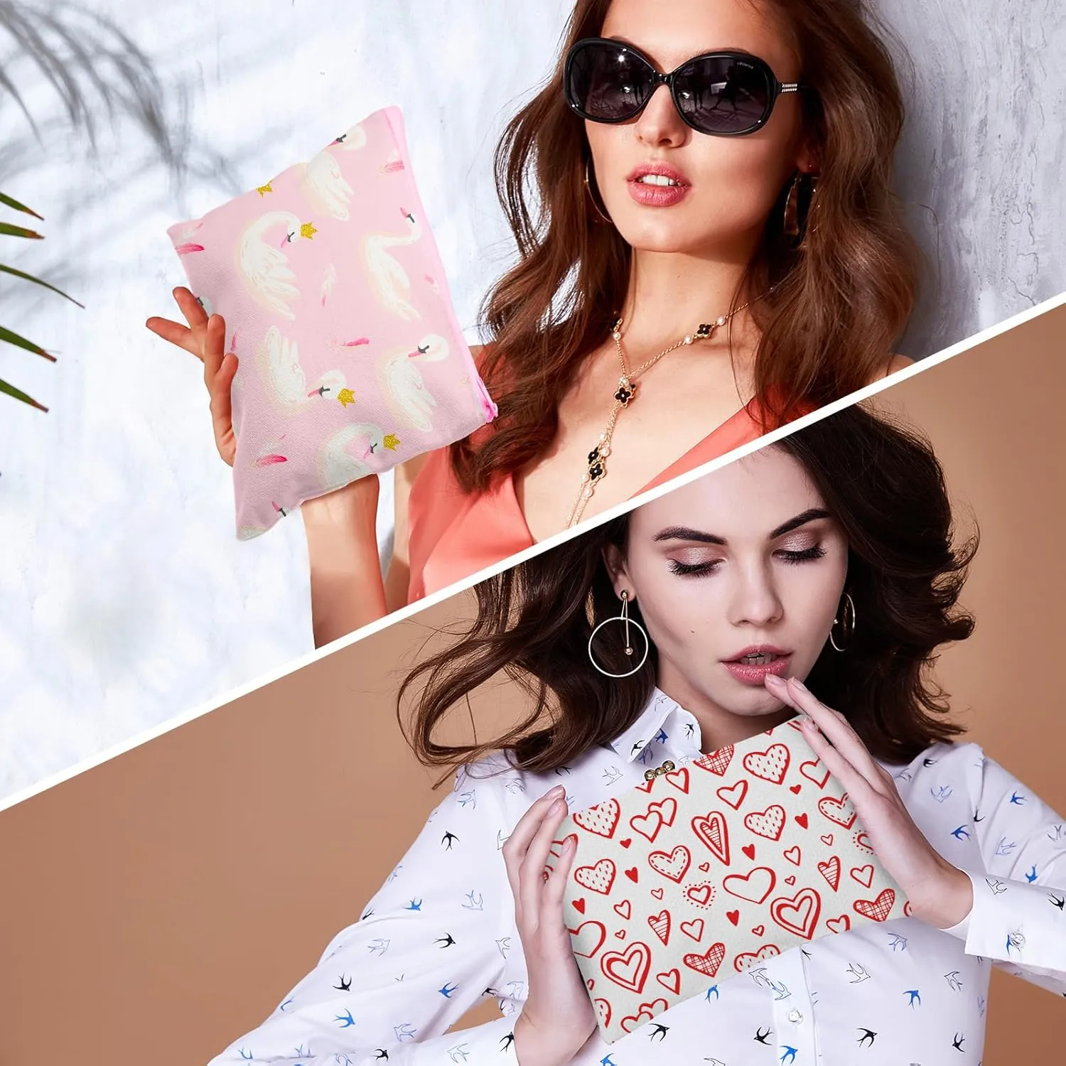 Frienda 50 Pcs Sublimation Blank Canvas Makeup Bags Bulk DIY Heat Transfer Canvas Pen Case Pencil Cosmetic Makeup Bags Clear Sublimation Blank Pouch with Zipper (7 x 4.3 Inch,White,Pink)