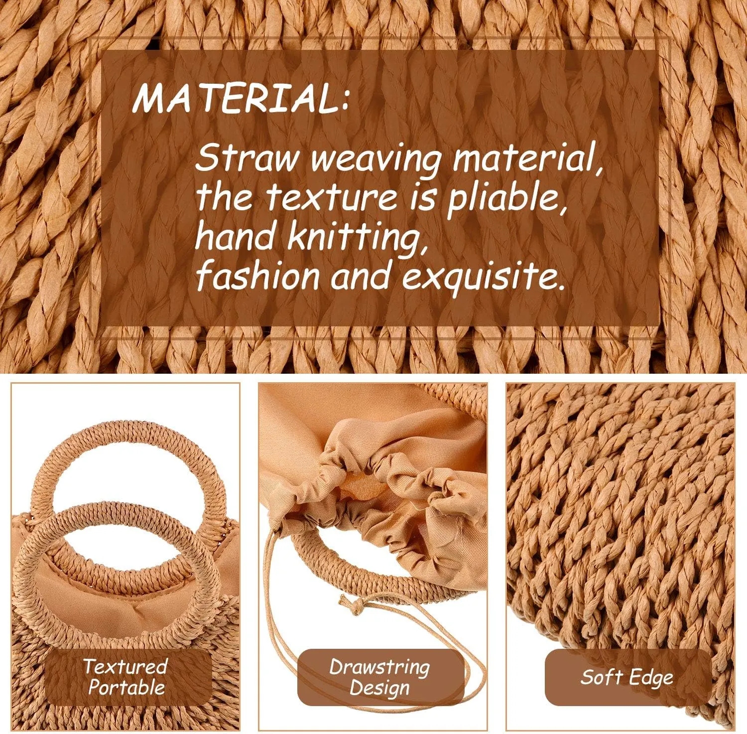 Frienda Straw Tote Bag Summer Beach Bag Handmade Straw Rattan Woven Handbag for Women Travel