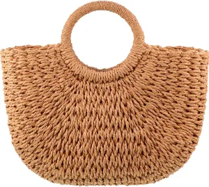 Frienda Straw Tote Bag Summer Beach Bag Handmade Straw Rattan Woven Handbag for Women Travel