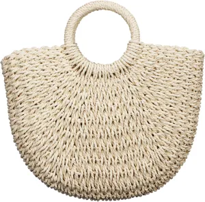Frienda Straw Tote Bag Summer Beach Bag Handmade Straw Rattan Woven Handbag for Women Travel