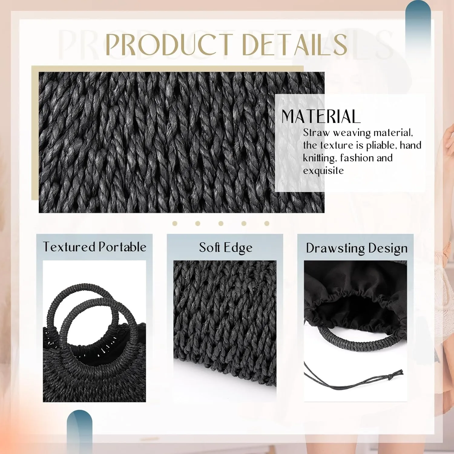 Frienda Straw Tote Bag Summer Beach Bag Handmade Straw Rattan Woven Handbag for Women Travel
