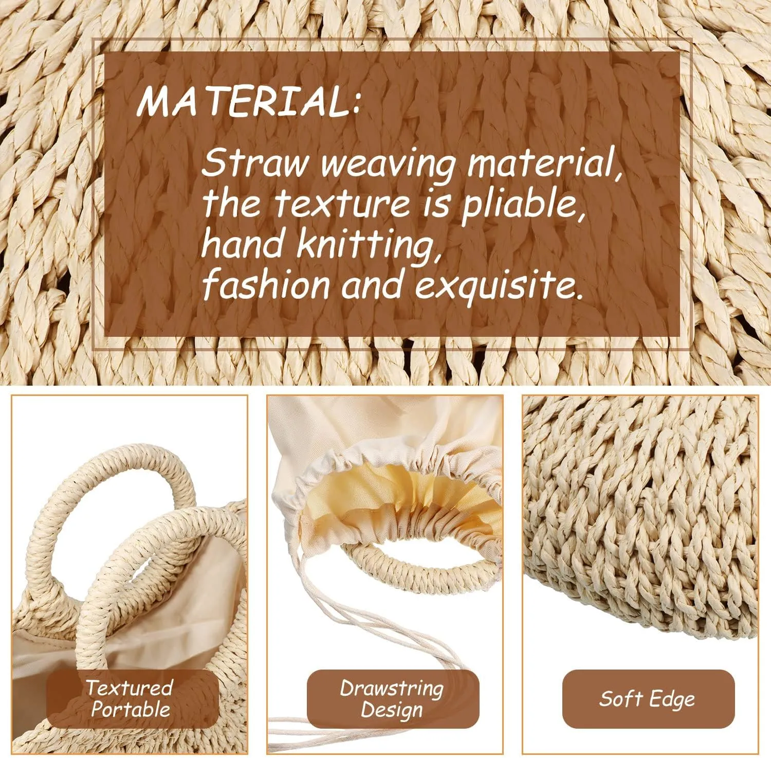 Frienda Straw Tote Bag Summer Beach Bag Handmade Straw Rattan Woven Handbag for Women Travel