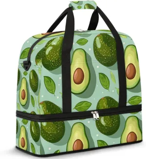 Fruits Avocado Pattern Travel Duffel Bag for Women Men Weekender Overnight Bag with Shoe Compartment Foldable Sports Gym Luggage Bag