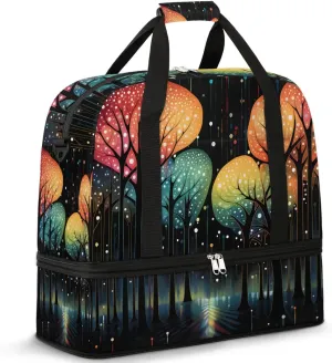 Funny Deco Trees Travel Duffel Bag for Women Men Weekender Overnight Bag with Shoe Compartment Foldable Sports Gym Luggage Bag