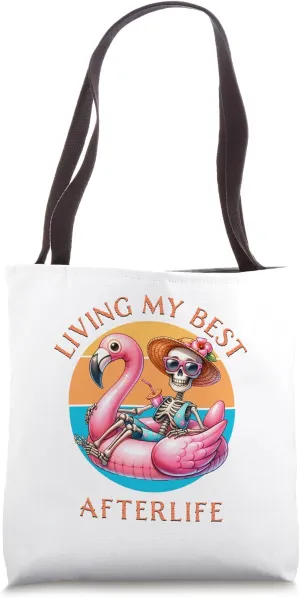 Funny Living My Best Afterlife Pool Party Lounging Skeleton Tote Bag