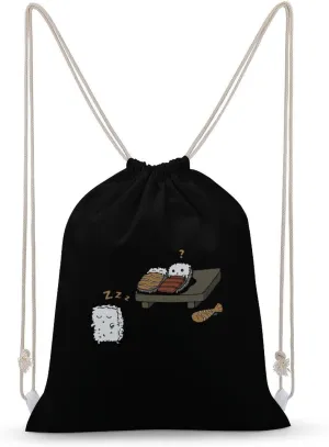 Funny Sleepwalking Sushi Canvas Drawstring Bags Sports Gym Sackpack Double-Sided Printing String Backpack Beach Travel Bag