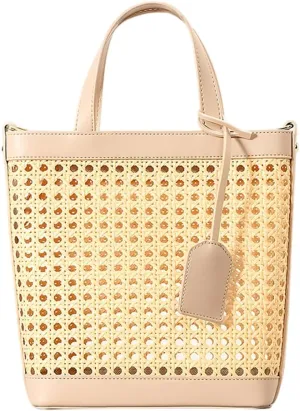 FUNSEED Handmade Rattan Handbag for Women Hollow Out Crossbody Woven Bag for Vacation